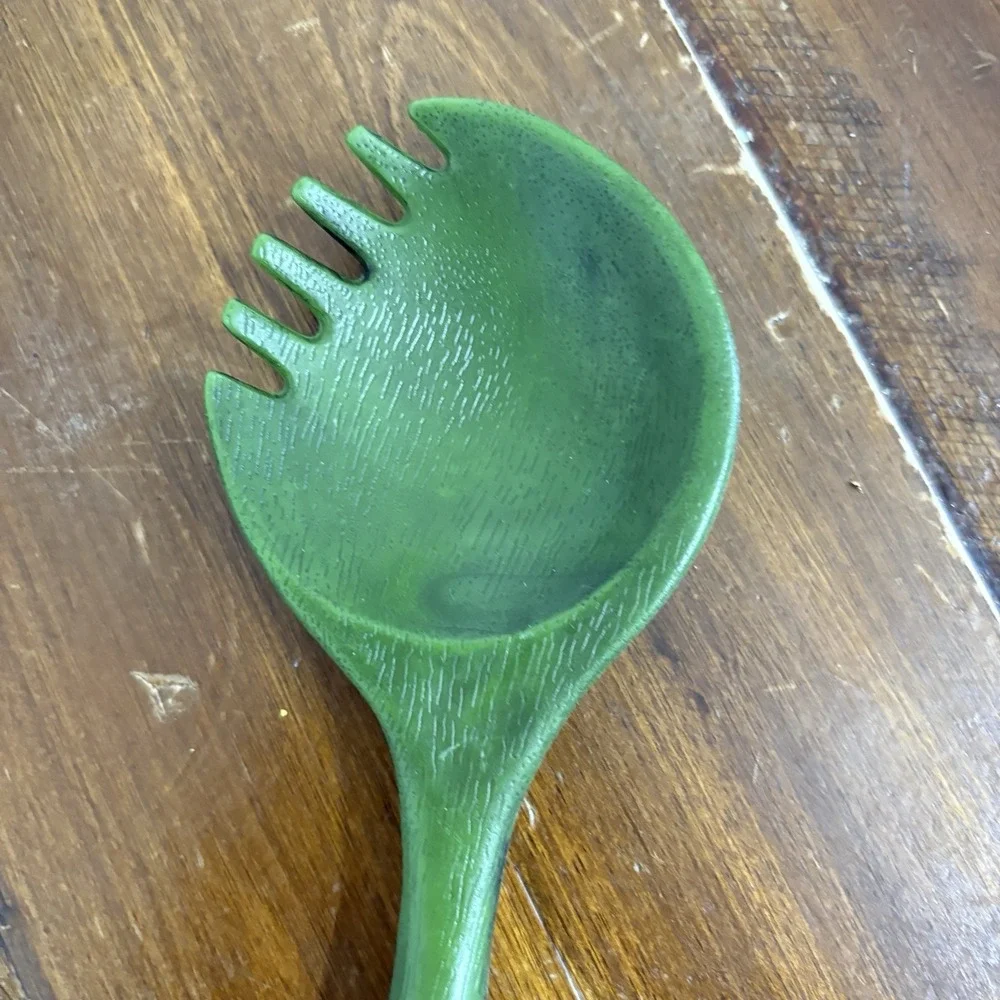 Vtg MCM Avocado Green Faux Wood Serving Cooking Utensil Spoon Danish-Style